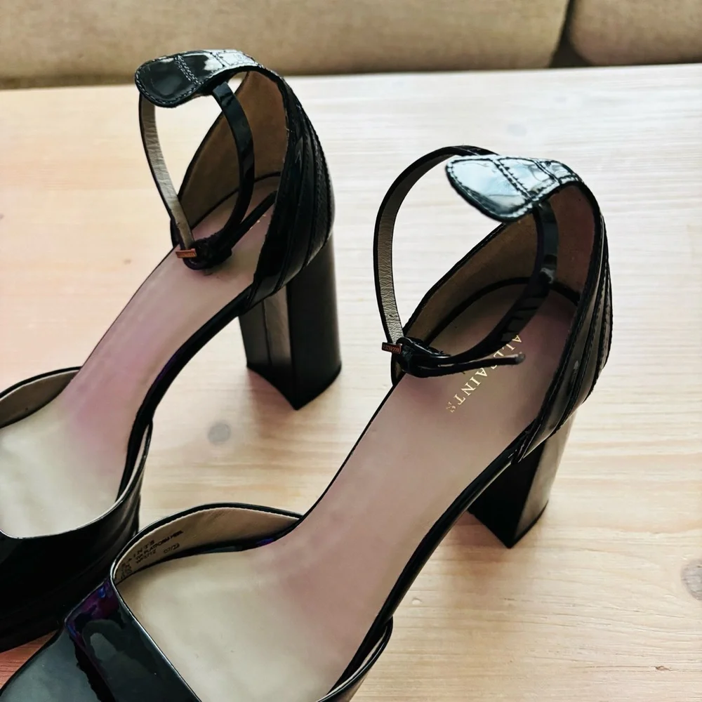 All Saints Tia Glossy Black Platform Heel Sandals Size 10M‎ WF571Z